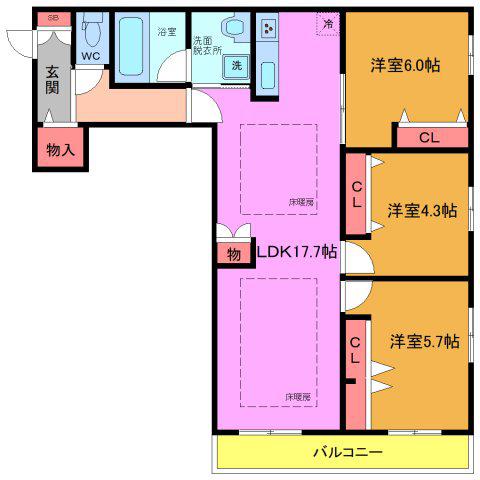 AVENIR門前仲町(2SLDK/3階)の間取り写真