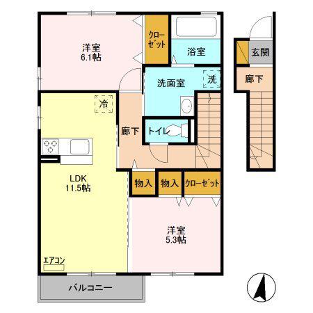 フォーゲルテラス リラⅠ(2LDK/1階)の間取り写真