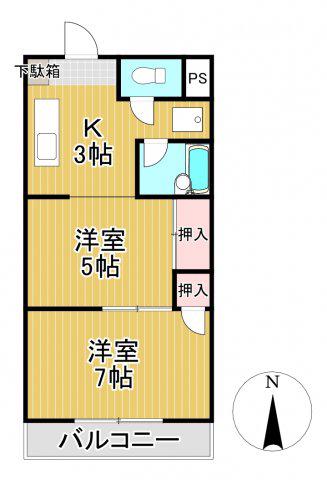 アドバンス弐番館(2K/3階)の間取り写真