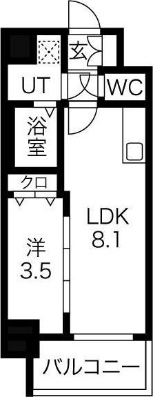 SOLメイクス新栄(1LDK/11階)の間取り写真