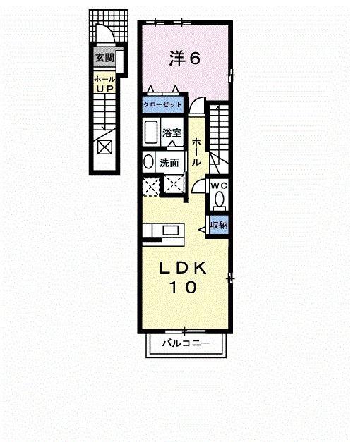 アダージョ美野島B(1LDK/2階)の間取り写真