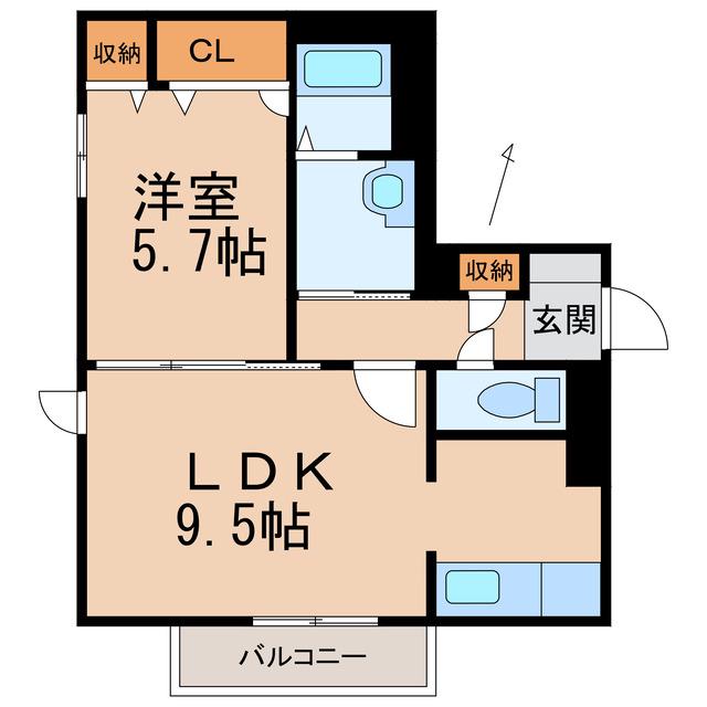 テラス新中通(1LDK/1階)の間取り写真
