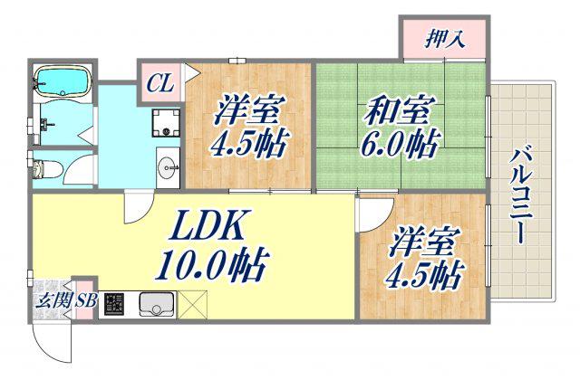 グランディア武庫之荘(3LDK/3階)の間取り写真