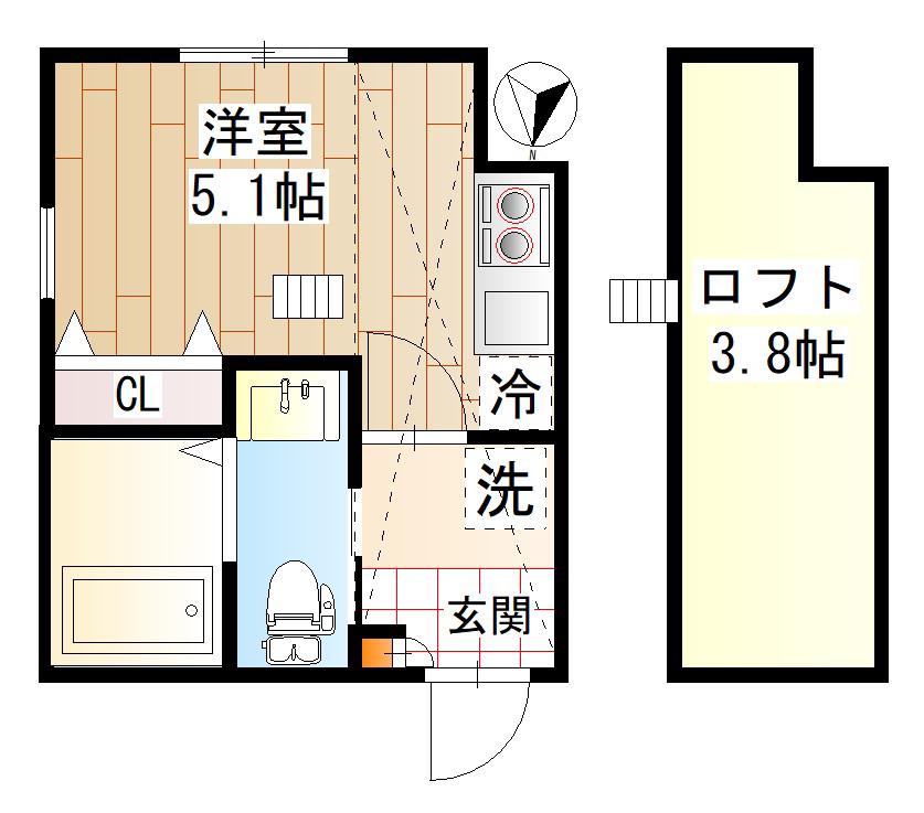 グロワール諏訪坂(ワンルーム/2階)の間取り写真