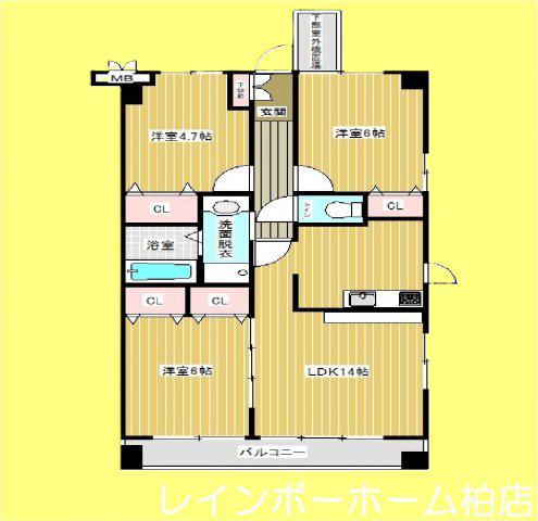サンシャイン柏の葉(3LDK/4階)の間取り写真