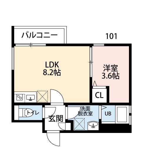 CRECIA花咲(1LDK/1階)の間取り写真