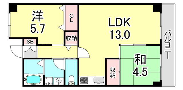 潮見台マンション(2LDK/3階)の間取り写真