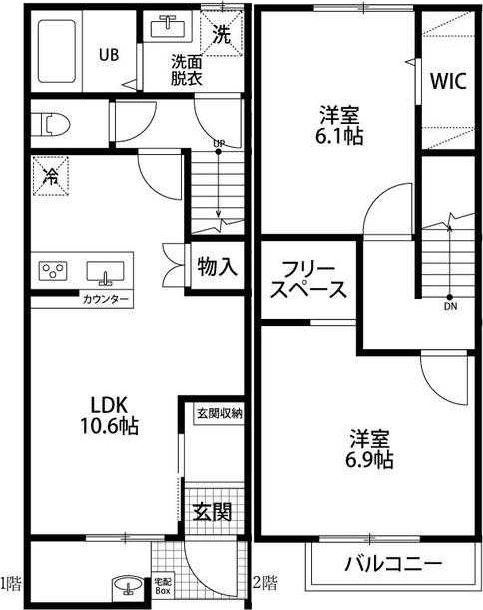 MAISONETTEPARK 大道II B棟(2LDK/1階)の間取り写真