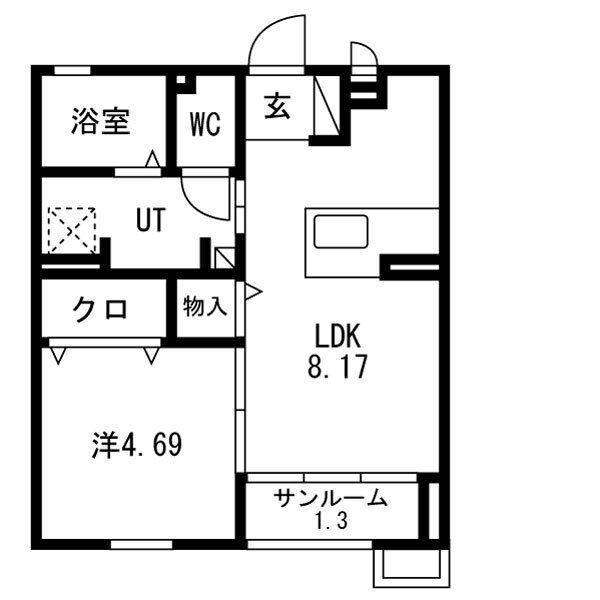 ワイズフラッツD(1LDK/2階)の間取り写真