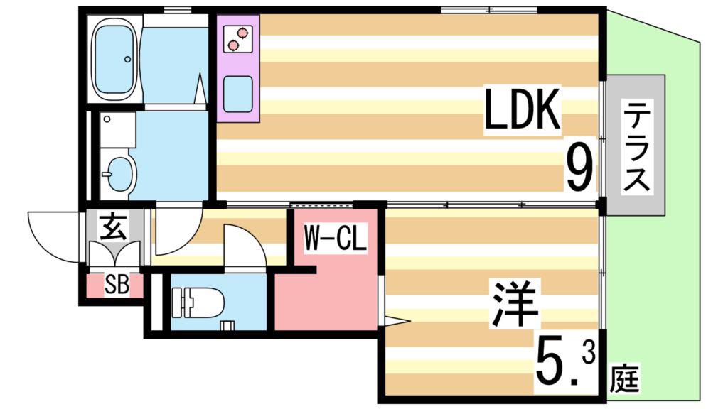 セジュール名谷II(1LDK/1階)の間取り写真
