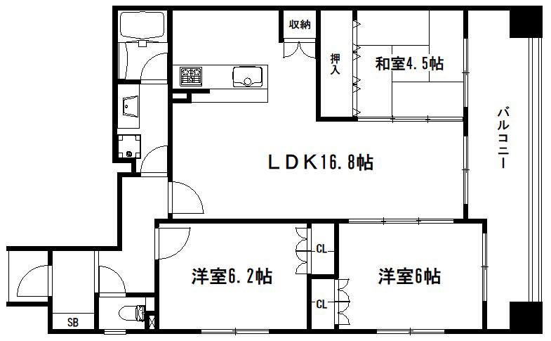 グランエスパス御所南(3LDK/3階)の間取り写真