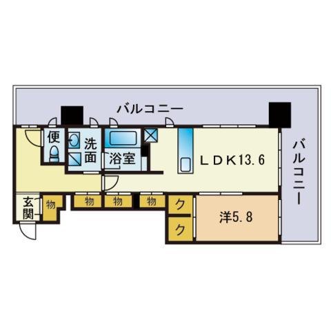 テングッド渡辺通(1LDK/13階)の間取り写真