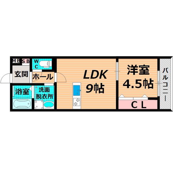 ドゥエリング森小路(1LDK/3階)の間取り写真