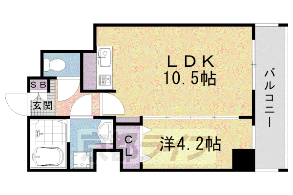 モンドール西院(1LDK/4階)の間取り写真