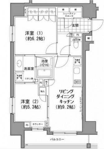 パークハビオ八丁堀(2LDK/4階)の間取り写真