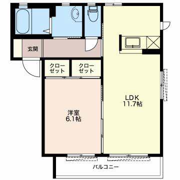 VILLAGE秋葉 D(1LDK/1階)の間取り写真