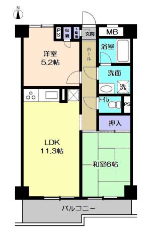藤和シティコープ河辺II(2LDK/4階)の間取り写真