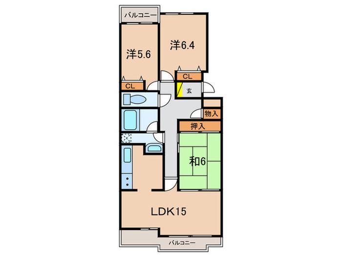パーク・ハイム芦屋翠ヶ丘20番地 A棟(3LDK/4階)の間取り写真