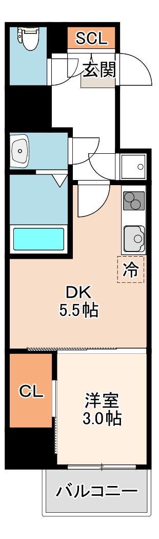 SERENITE本町REFLET(1DK/6階)の間取り写真