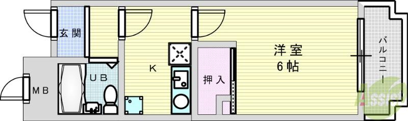 ブライトンヒルズ箕面(1K/2階)の間取り写真