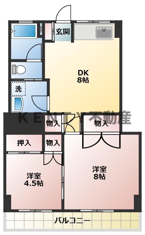 雪ヶ谷メゾンネージュ(2DK/3階)の間取り写真