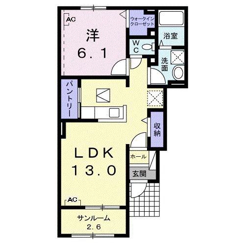 ドミールアサノC(1LDK/1階)の間取り写真
