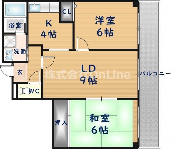 ロイヤルヴィラ東大阪(2LDK/6階)の間取り写真