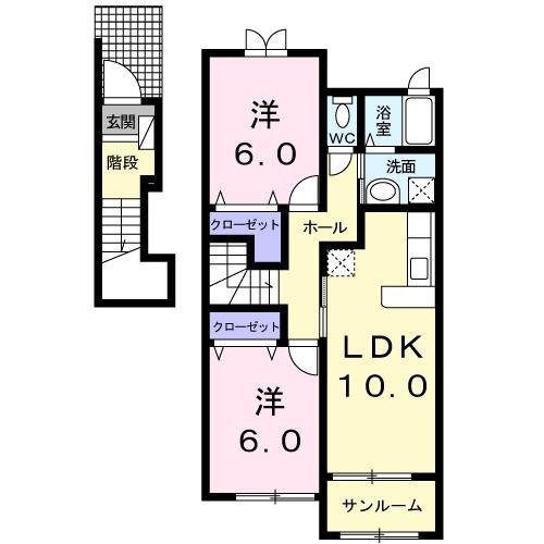 ブローテ(2LDK/2階)の間取り写真