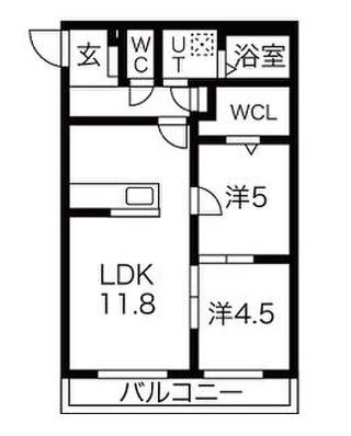 ラ・トゥール三条(2LDK/2階)の間取り写真