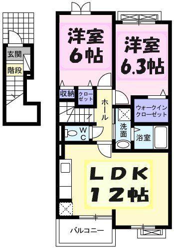 カリーノ1(2LDK/2階)の間取り写真