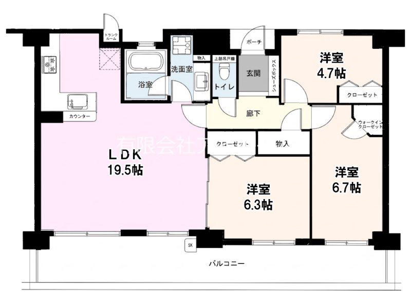 メロディハイム南砂町フェイシア(3LDK/7階)の間取り写真