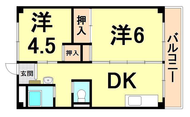 ビレッジハウス南清水タワー1号棟(2DK/2階)の間取り写真