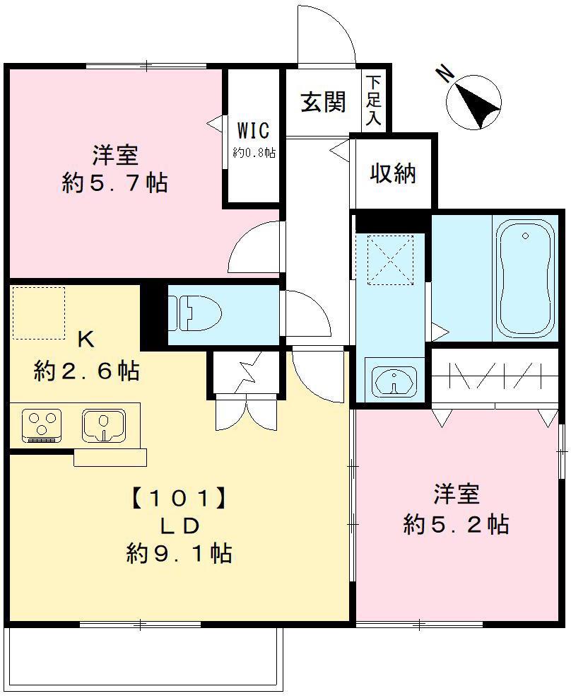 ハウスパルD(2LDK/1階)の間取り写真