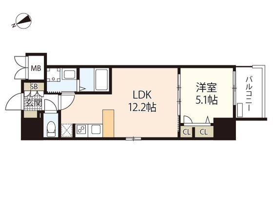 S-RESIDENCE東観音町ACHIEVE(1LDK/6階)の間取り写真