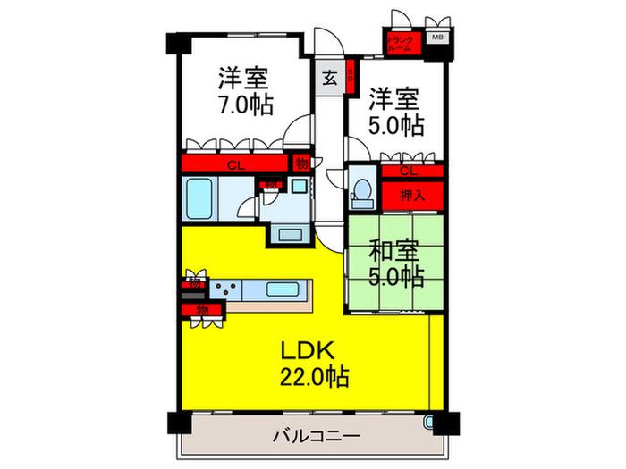 ライオンズ南千里佐竹台グランハートソレイユ(3LDK/6階)の間取り写真