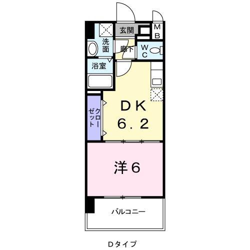 ヒルズ天神(1DK/4階)の間取り写真