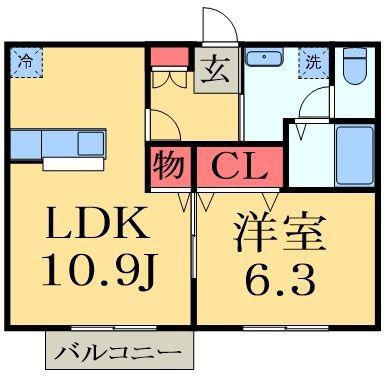 サンハイツU(1LDK/2階)の間取り写真