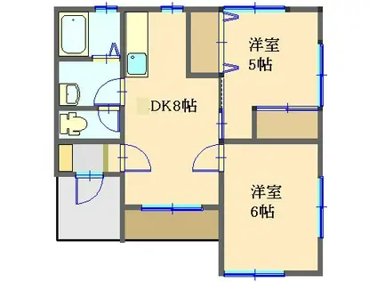 スクエアパークアパートメント II(2DK/2階)の間取り写真