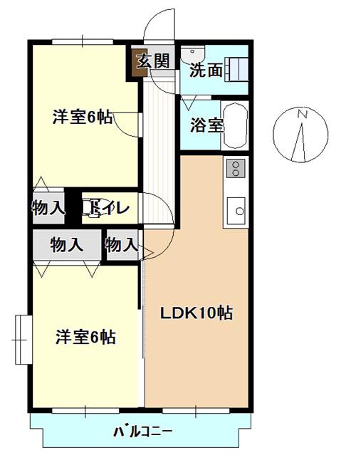 ウィング上犬童(2LDK/3階)の間取り写真