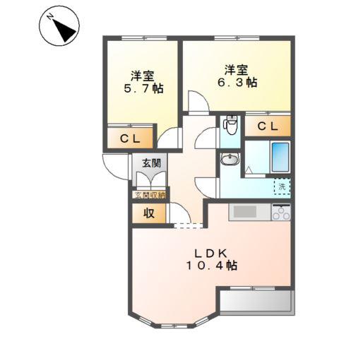 グランバード(2LDK/2階)の間取り写真