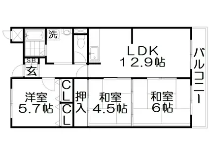香里ヶ丘1番館(3LDK/4階)の間取り写真