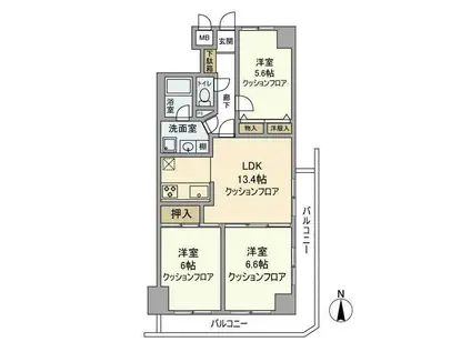ニックハイム横須賀田浦第2(3LDK/6階)の間取り写真
