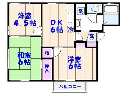 Y・T・MハイムA-B棟(3DK/1階)の間取り写真
