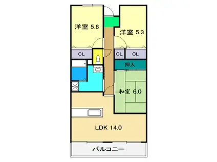サーパス高須一番館(3LDK/9階)の間取り写真