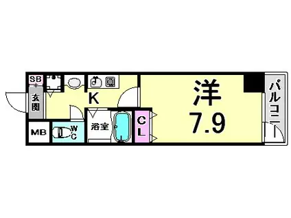 ロイヤルヒル神戸三ノ宮(1K/6階)の間取り写真
