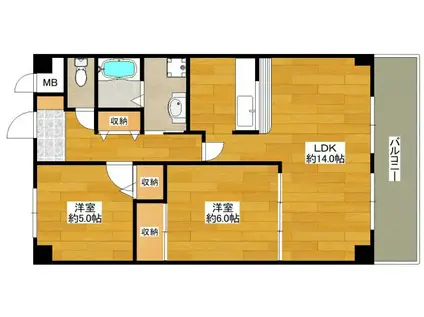パシフィックマンションIII(2LDK/3階)の間取り写真