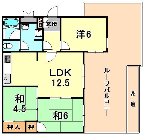 サンヴィラ六甲I号館(3LDK/2階)の間取り写真
