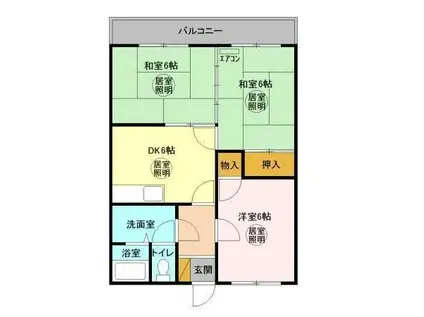 ウスバハイツF(3DK/2階)の間取り写真