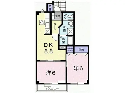 サンシャトーI(2DK/1階)の間取り写真