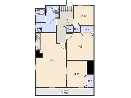 竹村ビル(3LDK/2階)の間取り写真